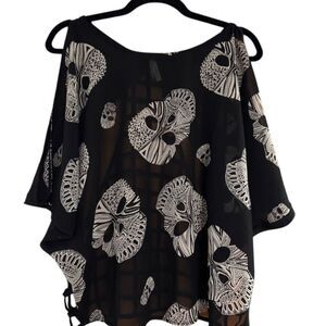 Women's Skull Basic Blouse Black Sheer Size L Casual